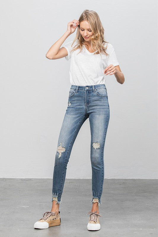 Distressed Raw Hem Skinny Jeans