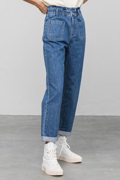 High Rise Paper Bag Waist Slouch Jeans