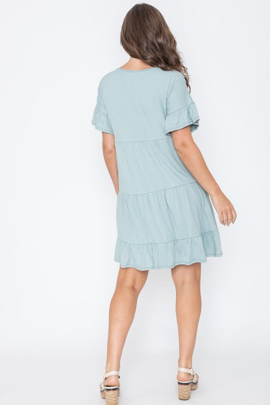 Solid Ruffle Triple Tiered Midi Dress