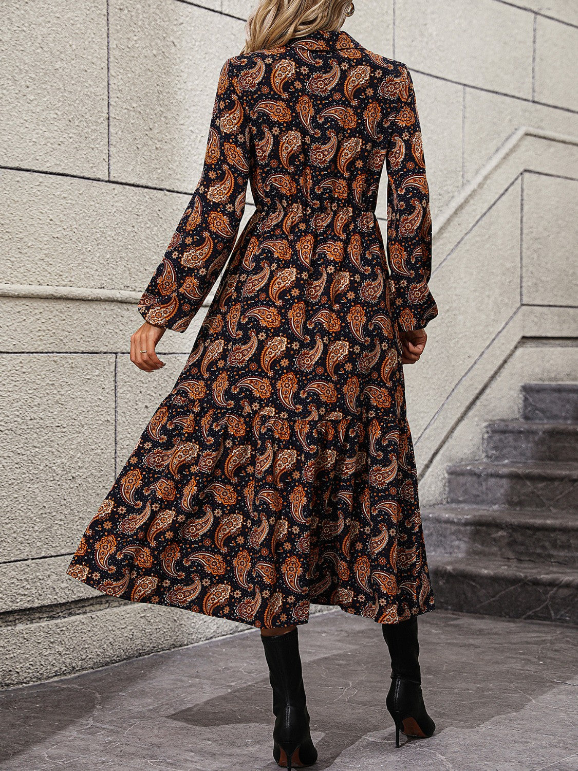 Long Sleeve Collared Midi Dress