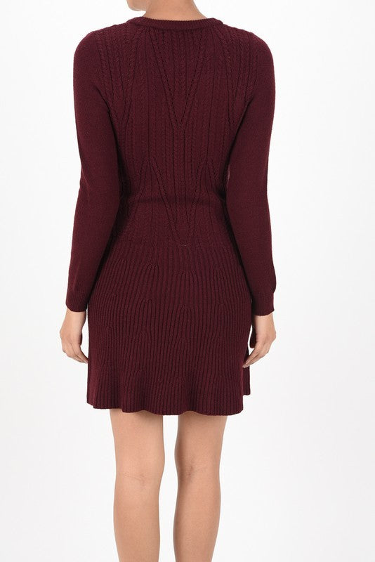 Sexy Cable and Ribbed Knit Stretch Sweater Dress