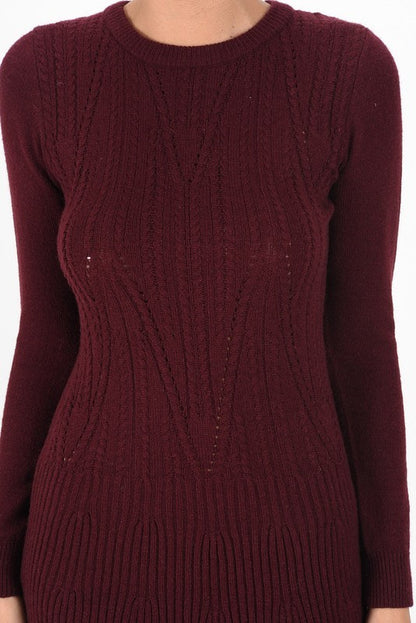 Sexy Cable and Ribbed Knit Stretch Sweater Dress