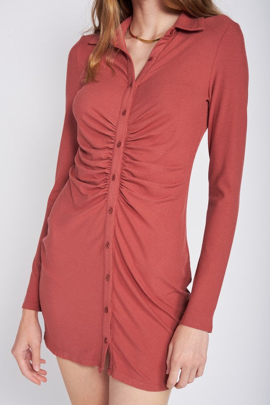 RUTCHED LONG SLEEVE DRESS