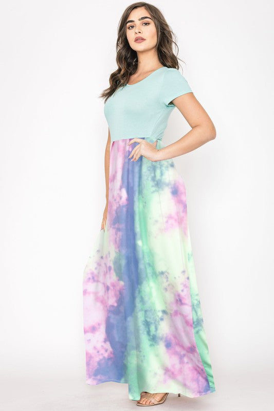 Two Tone Tie Dye Maxi Dress