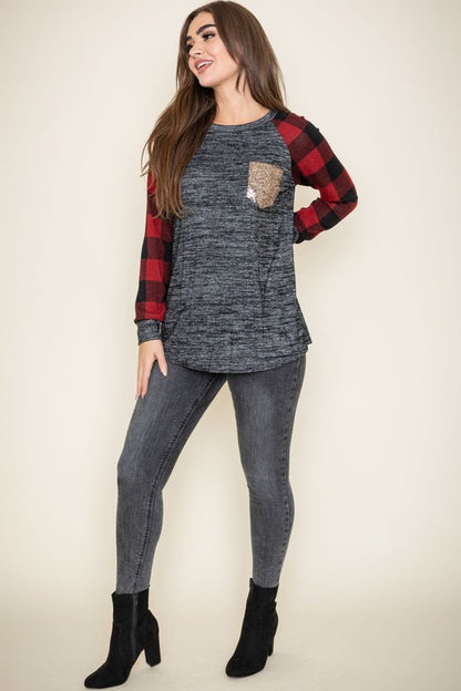 Checker Sleeve Sequin Pocket Tunic