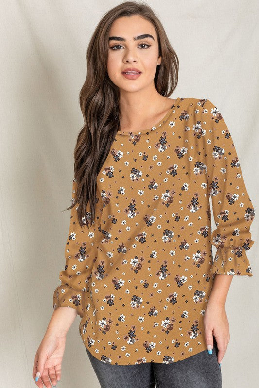 Plus Floral Ruffle Sleeve Tunic