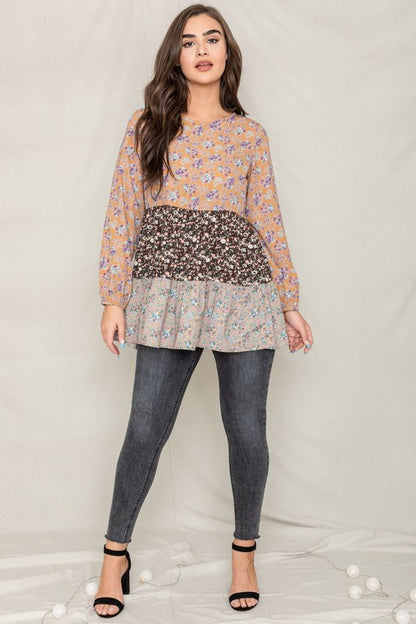 Woven Ditsy Floral Tiered Tunic