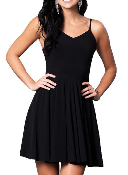 JUNIORS V-NECK PARTY DRESS WITH STRAPPY BACK