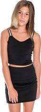 JUNIOR'S ELASTIC STRAP CROP TOP AND SKIRT SET