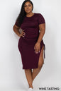 Plus size Ruched Short Sleeve Midi Dress