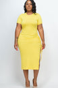 Plus size Ruched Short Sleeve Midi Dress