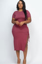 Plus size Ruched Short Sleeve Midi Dress