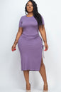 Plus size Ruched Short Sleeve Midi Dress