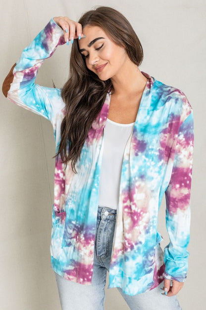 Tie Dye Elbow Patch Open Cardigan