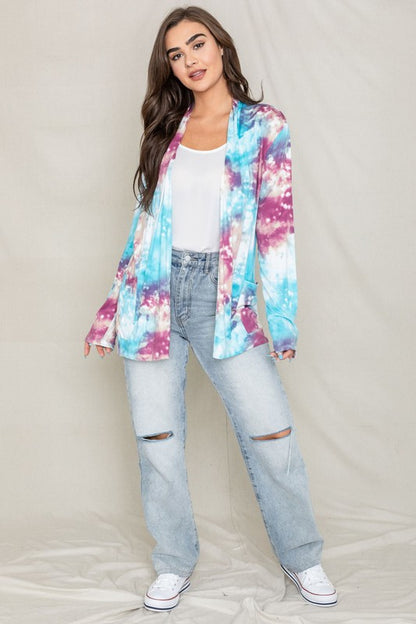 Tie Dye Elbow Patch Open Cardigan