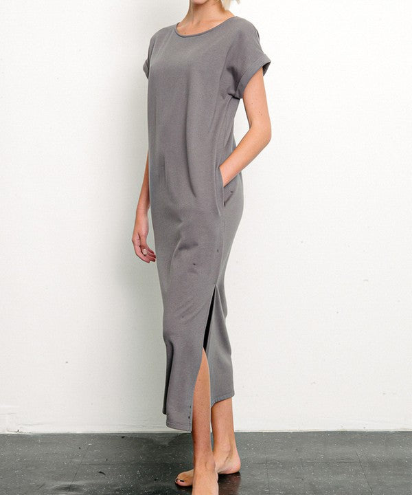 BRUSHED ORGANIC HEMP Side Slit Maxi Dress