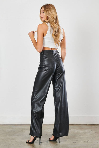 Vegan Leather Wide Leg Pants