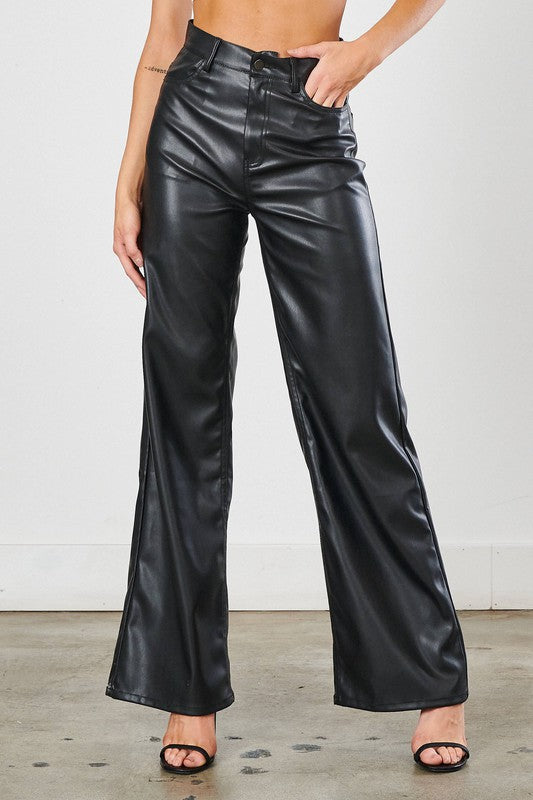 Vegan Leather Wide Leg Pants