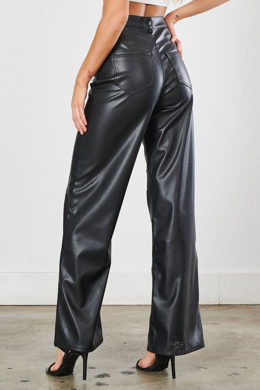 Vegan Leather Wide Leg Pants