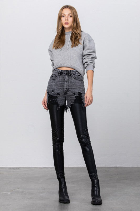 High Rise Leather Combo Skinny