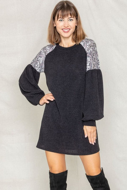 Plus Paisley Shoulder Accent Tunic Dress