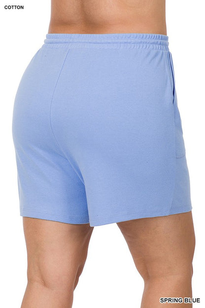 Plus Cotton Drawstring Waist Shorts