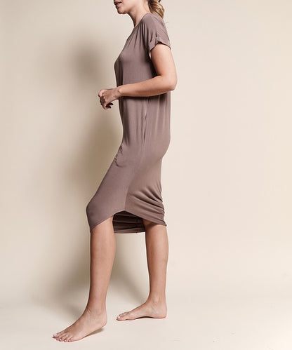 BAMBOO ASYMMETRIC DOLMAN DRESS WITH POCKETS