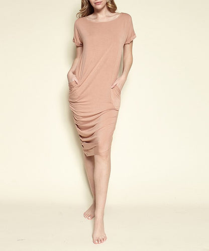 BAMBOO ASYMMETRIC DOLMAN DRESS WITH POCKETS