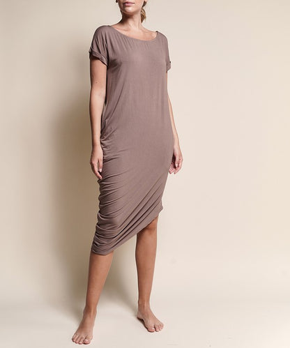 BAMBOO ASYMMETRIC DOLMAN DRESS WITH POCKETS