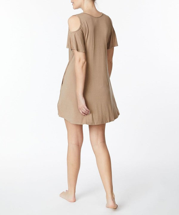 BAMBOO COLD SHOULDER FLARE DRESS