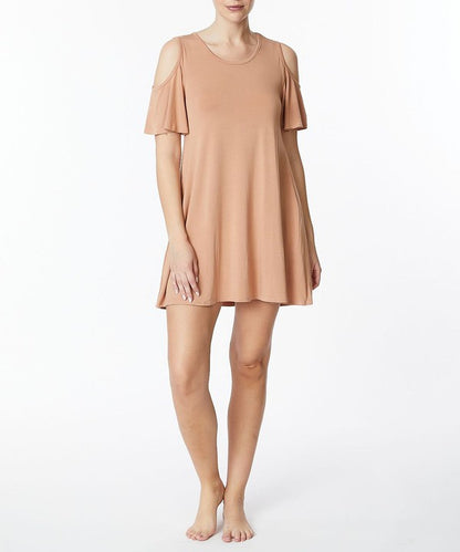 BAMBOO COLD SHOULDER FLARE DRESS