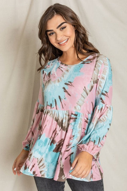 Swirl Tie Dye Bishop Sleeve Tunic