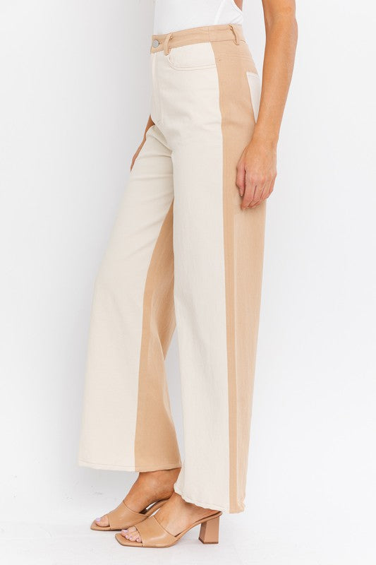 Color Block Twill Straight Pants