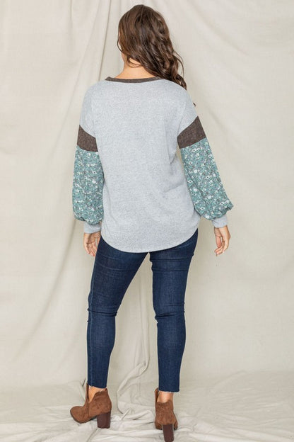 Floral Bishop Sleeve Color Block Tunic