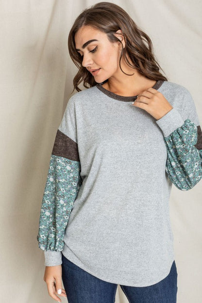 Floral Bishop Sleeve Color Block Tunic