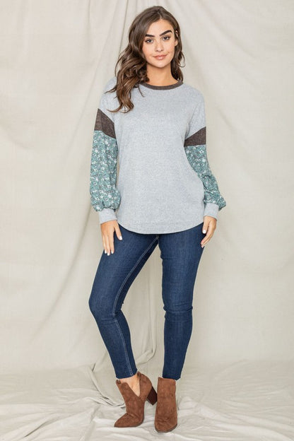 Floral Bishop Sleeve Color Block Tunic