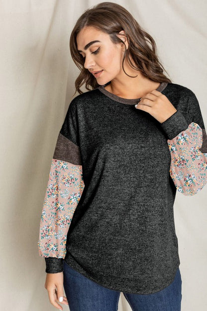 Floral Bishop Sleeve Color Block Tunic