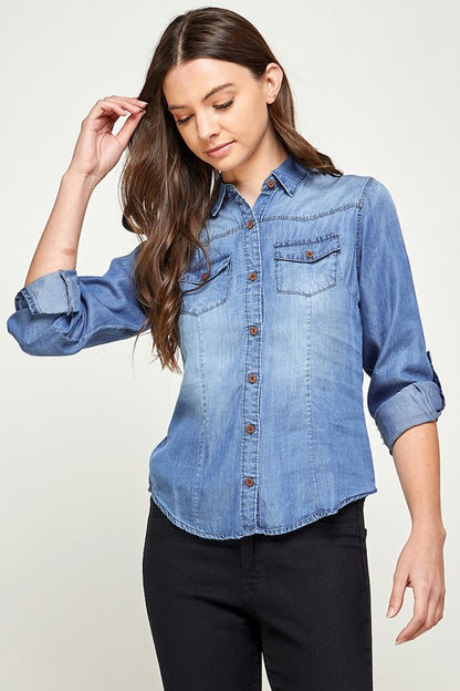 TENCEL TOP DENIM BLOUSE