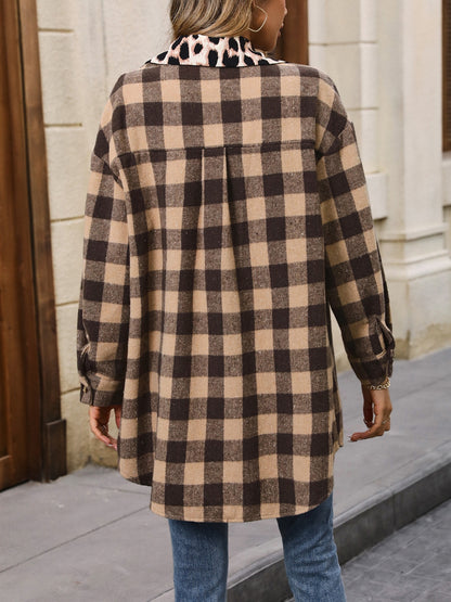 Plaid Button Up Dropped Shoulder Jacket