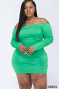 Plus Size Off Shoulder Ruched Long Sleeve Dress