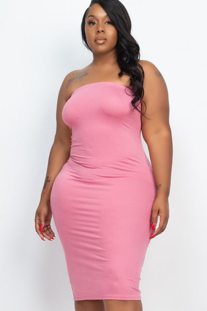 Plus Size Solid Strapless Tube Bodycon Midi Dress