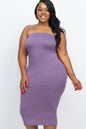 Plus Size Solid Strapless Tube Bodycon Midi Dress