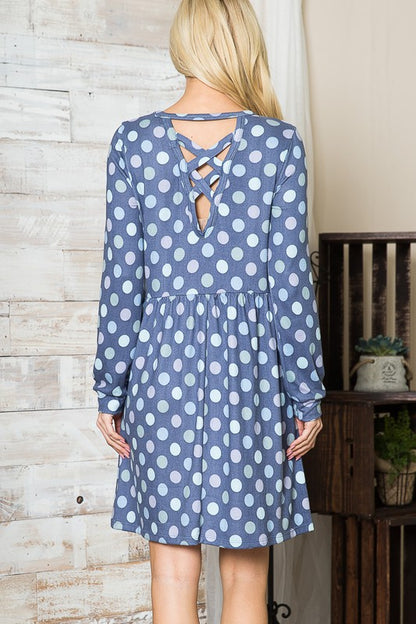 Cross Back Polka Dot Dress with Pockets