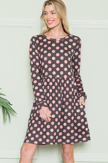 Cross Back Polka Dot Dress with Pockets