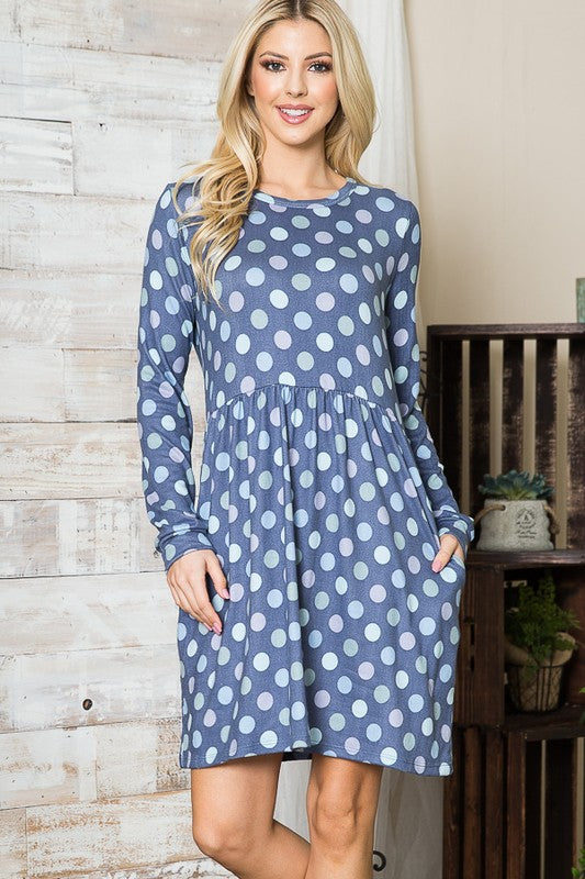 Cross Back Polka Dot Dress with Pockets