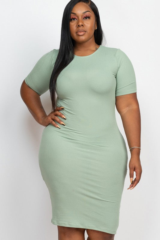 Plus Ribbed Bodycon Midi Dress