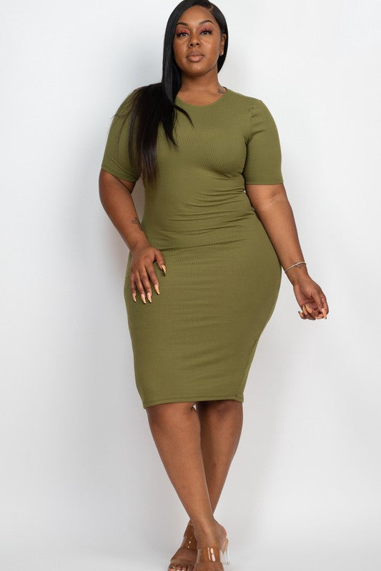 Plus Ribbed Bodycon Midi Dress