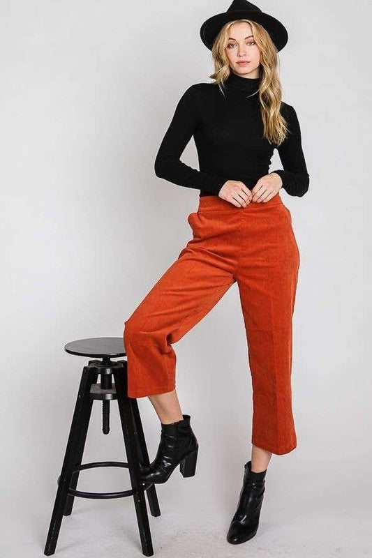 RIBBED VELVET CROP WIDE LEG PANTS PLUS