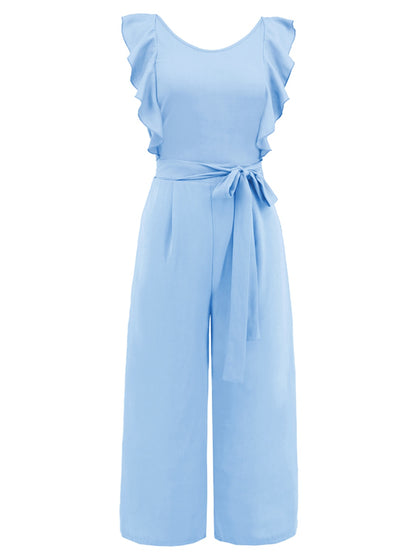 Tied Ruffled Round Neck Jumpsuit