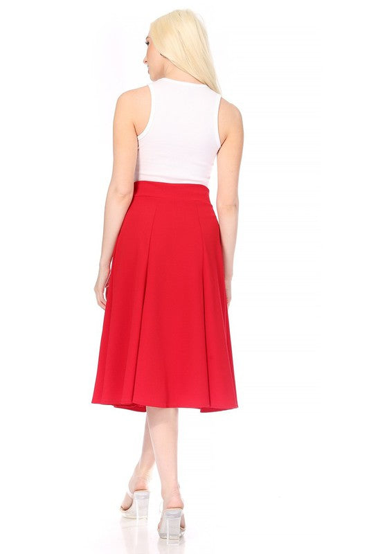 Paneled, A-line midi skirt with banded waist.